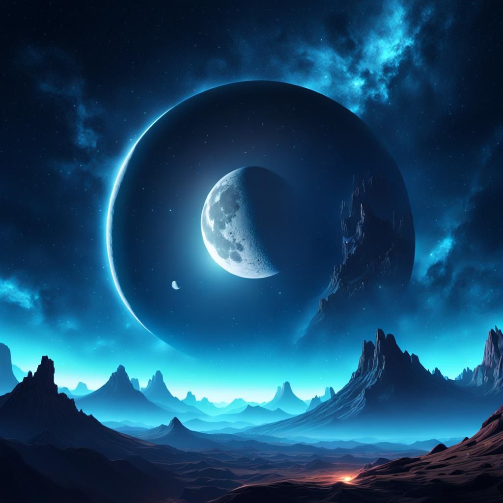 Boomerang Moon Lit by Nebula in 3D Style