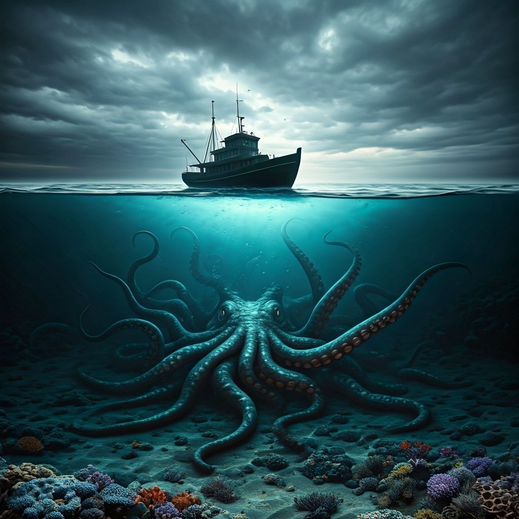 Massive Kraken Lurks Below Fishing Boat