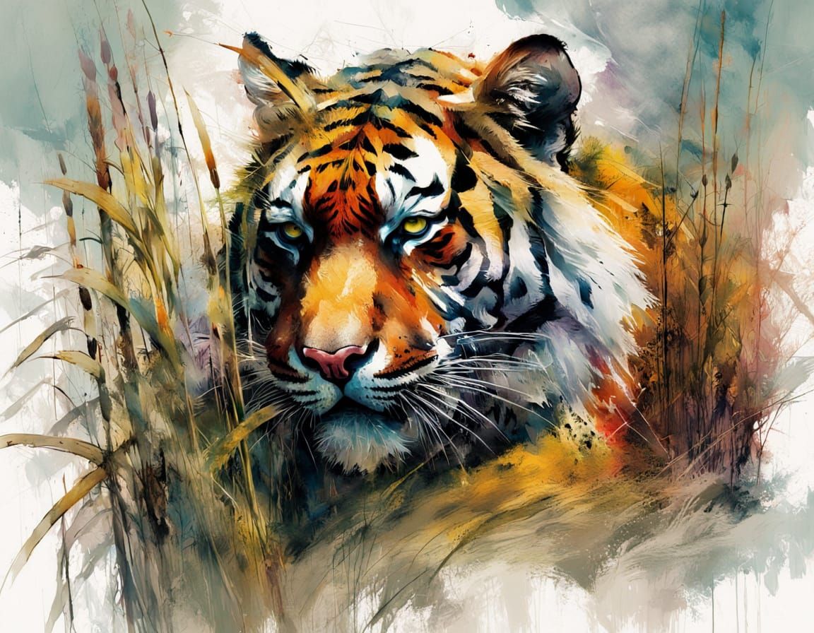 Vibrant Tiger in Watercolor Style