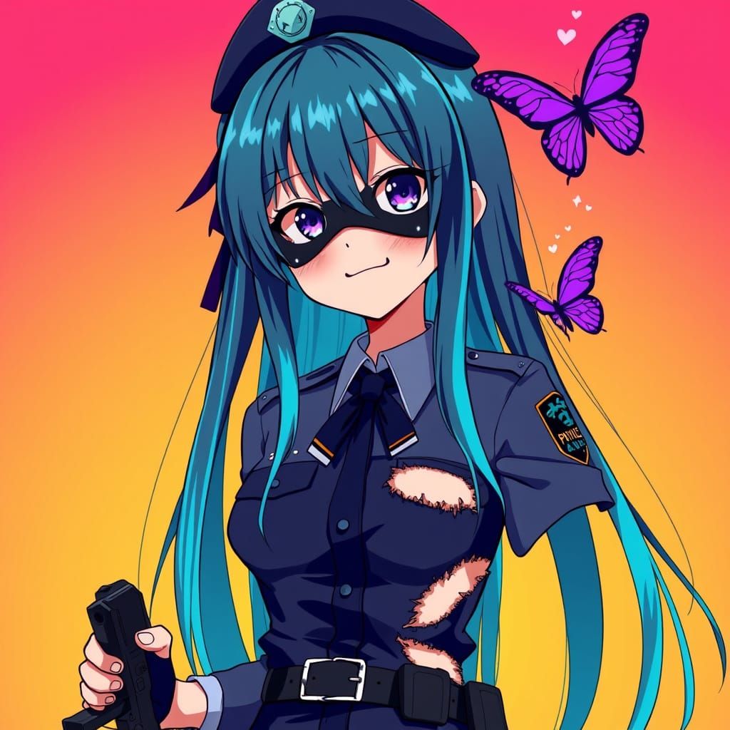 Anime Girl Controlled by a Vibrant Purple Butterfly in a Tor...