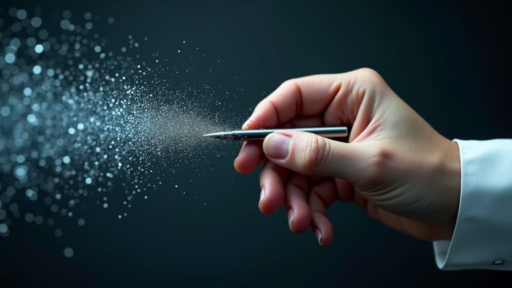 Hand Unleashing Binary Code from Metallic Pen