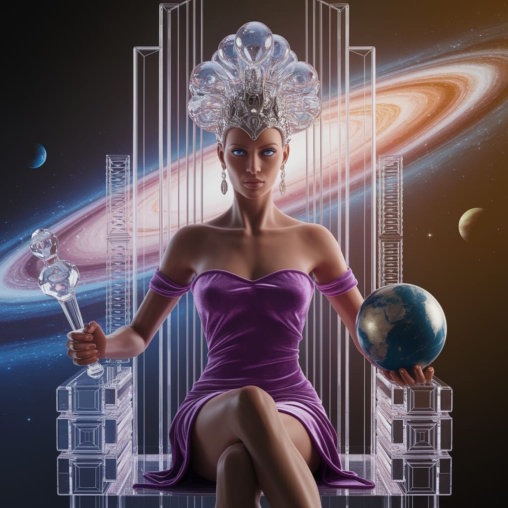 Galactic Princess in Regal 3D Art Deco Splendor