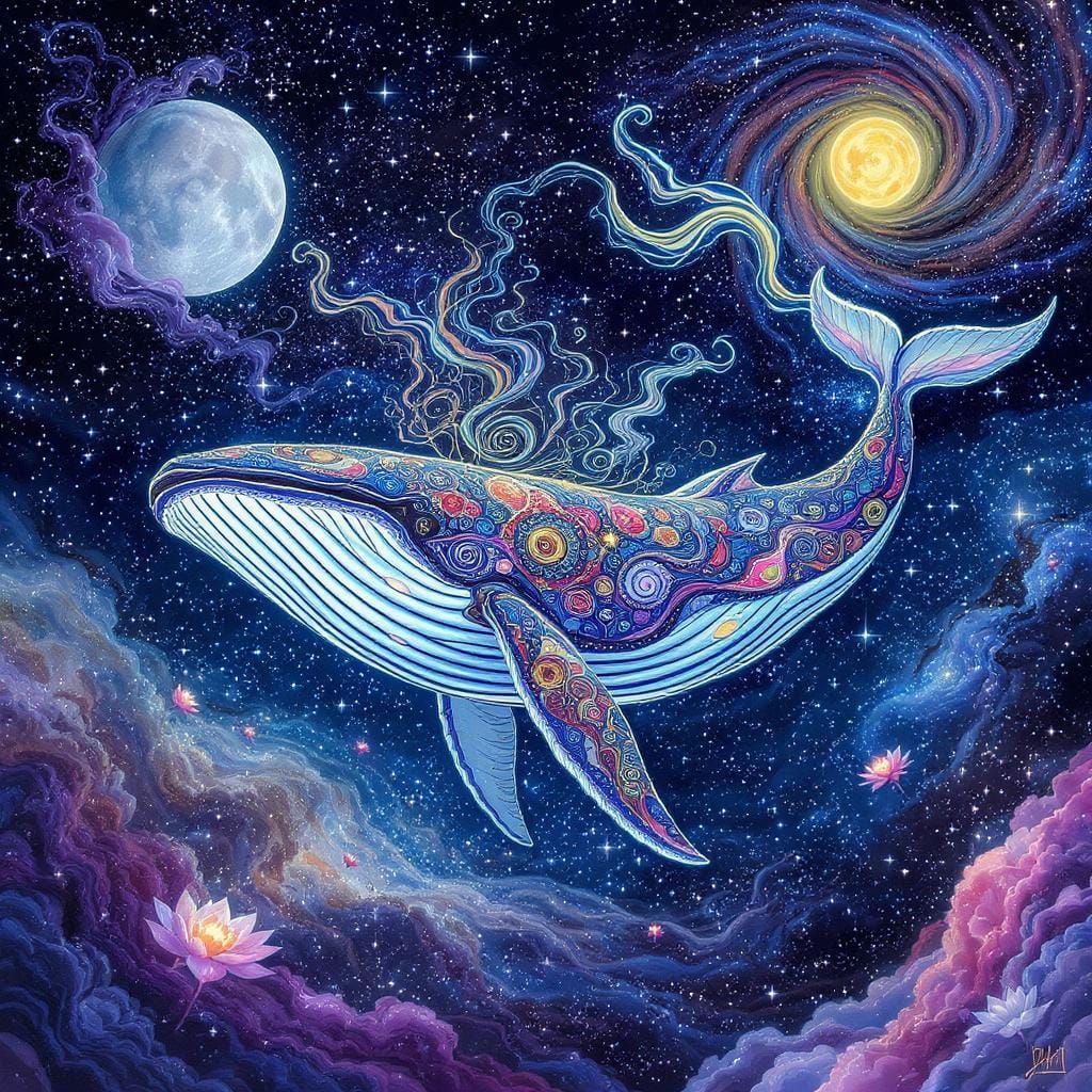 Psychedelic Space Whale Soaring Through Cosmic Ocean