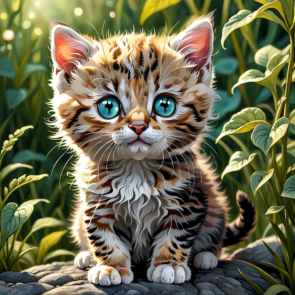 Adorable Kitten in the Wild: A Detailed 3D Render
