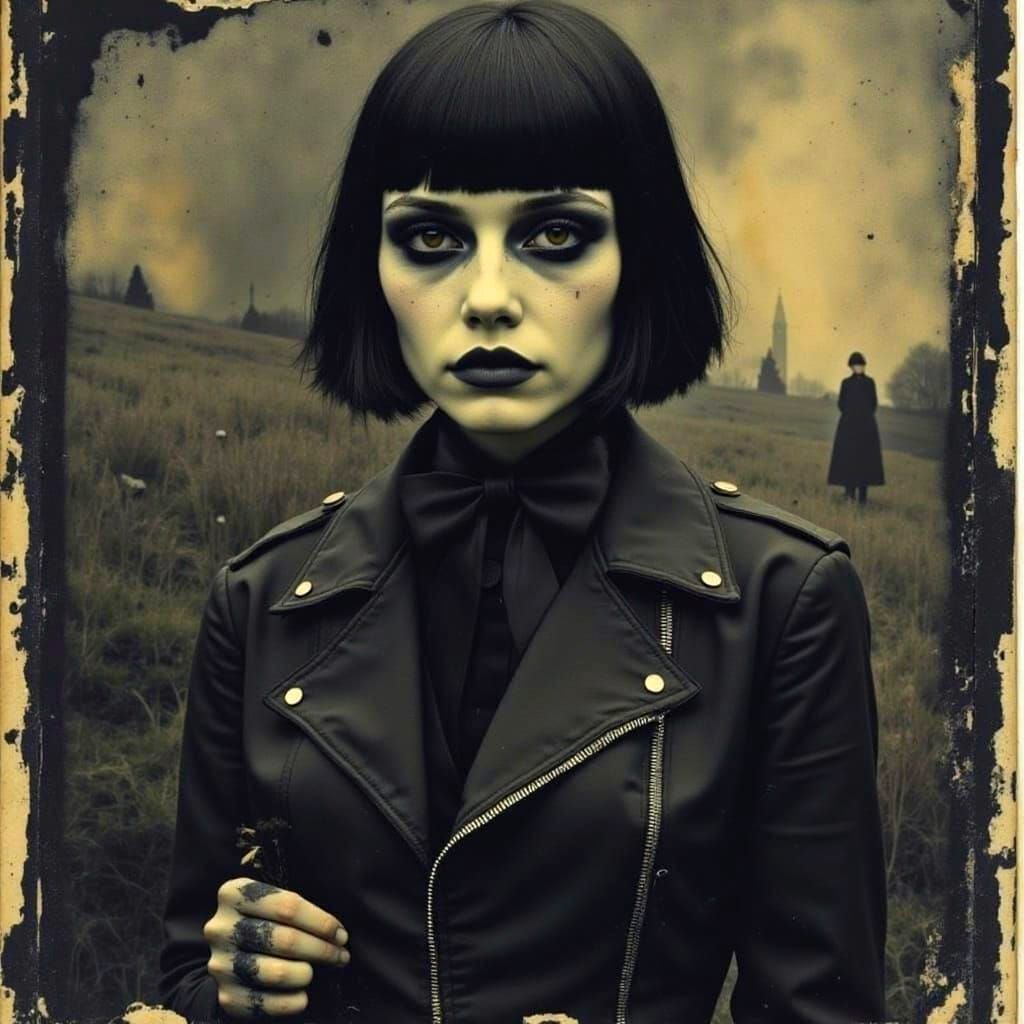 Gothic Portrait in Gilded Frame with Dark Atmosphere