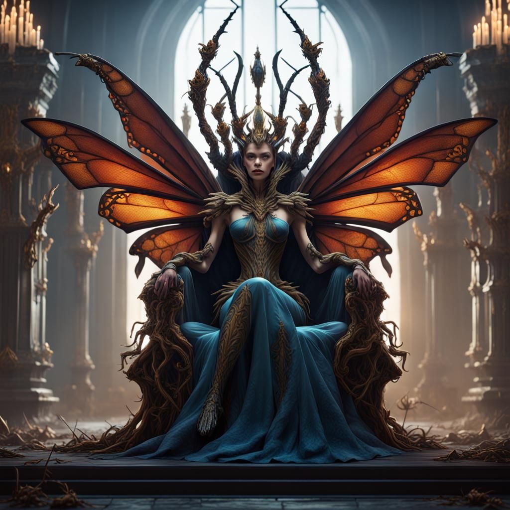 Insect Queen on Throne: Detailed Fantasy Art