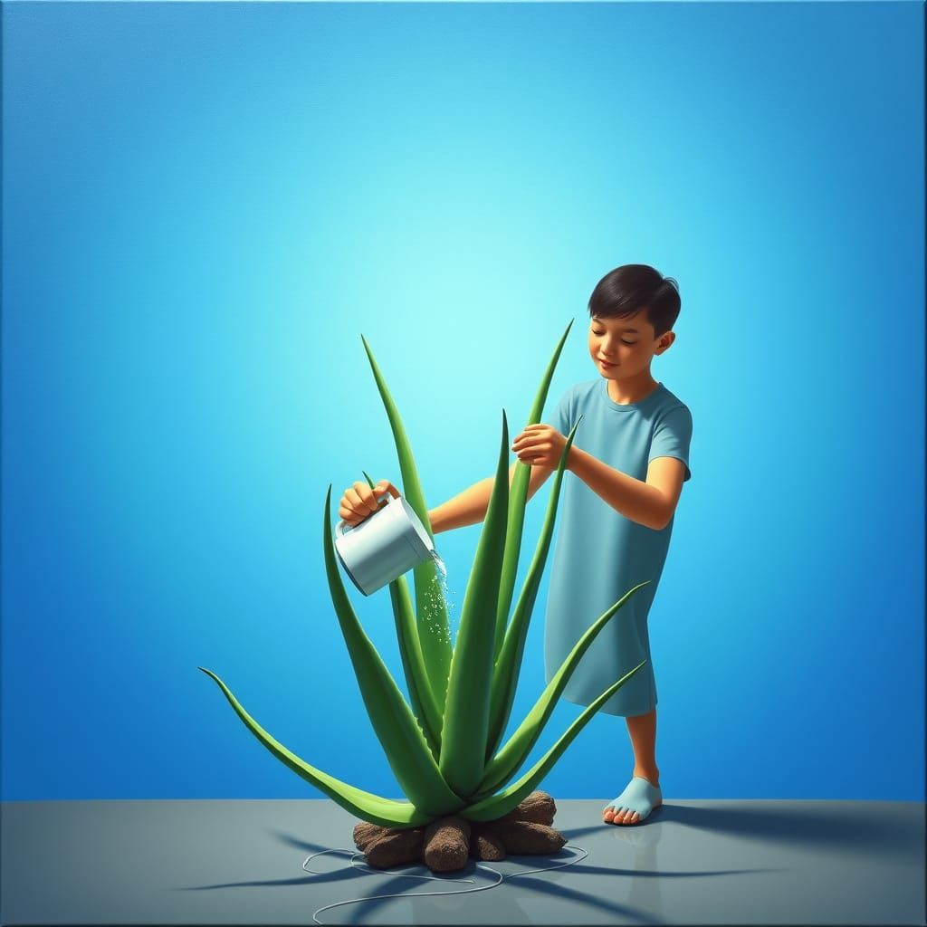 Surreal Aloe Vera Plant in Dreamlike 3D Style