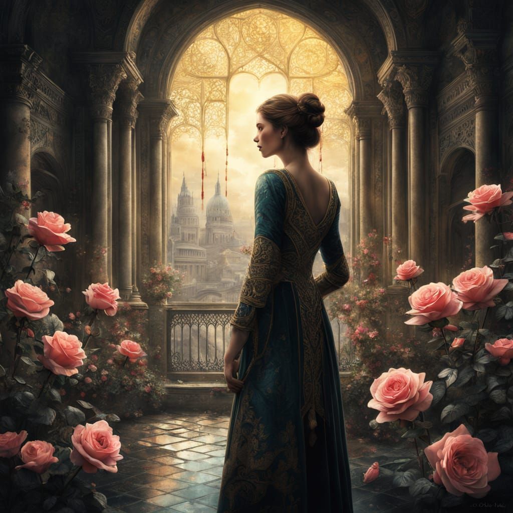 Roses with Poetry in Watercolor and Ink