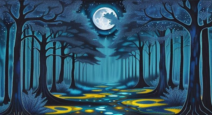 Moonlit Arabesque Forest in Impasto Alcohol Ink Style