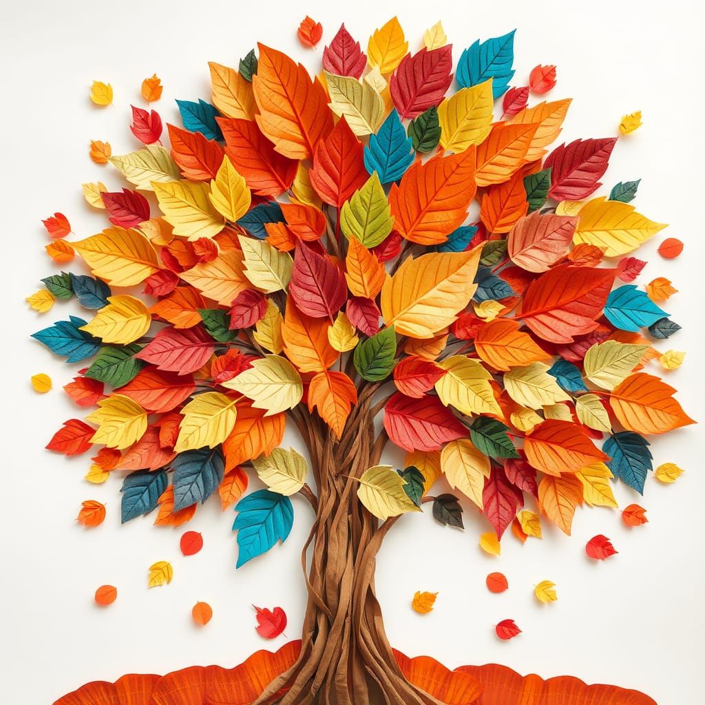 Colorful Paper Collage of an Autumn Tree