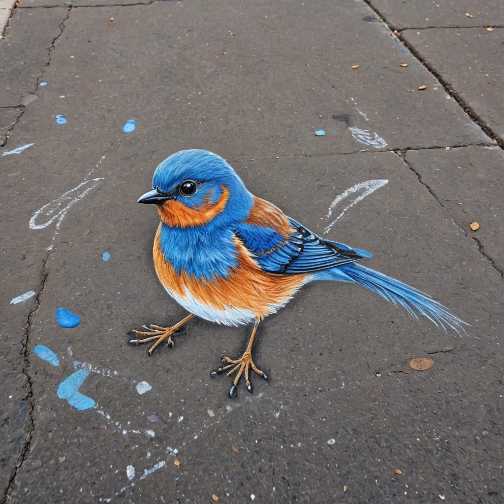 Colorful Chalk Art: Adorable Bluebird Sidewalk Drawing