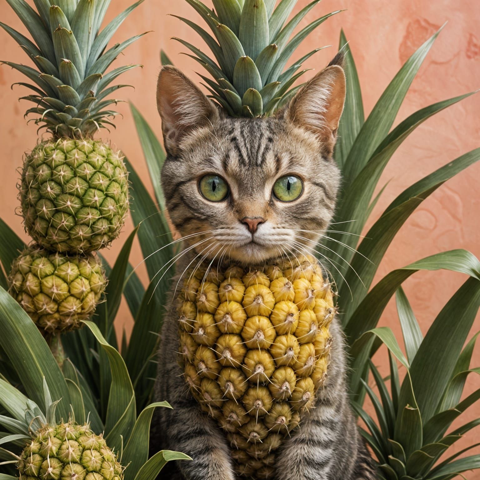 Surreal Fusion of Feline and Tropical Landscapes