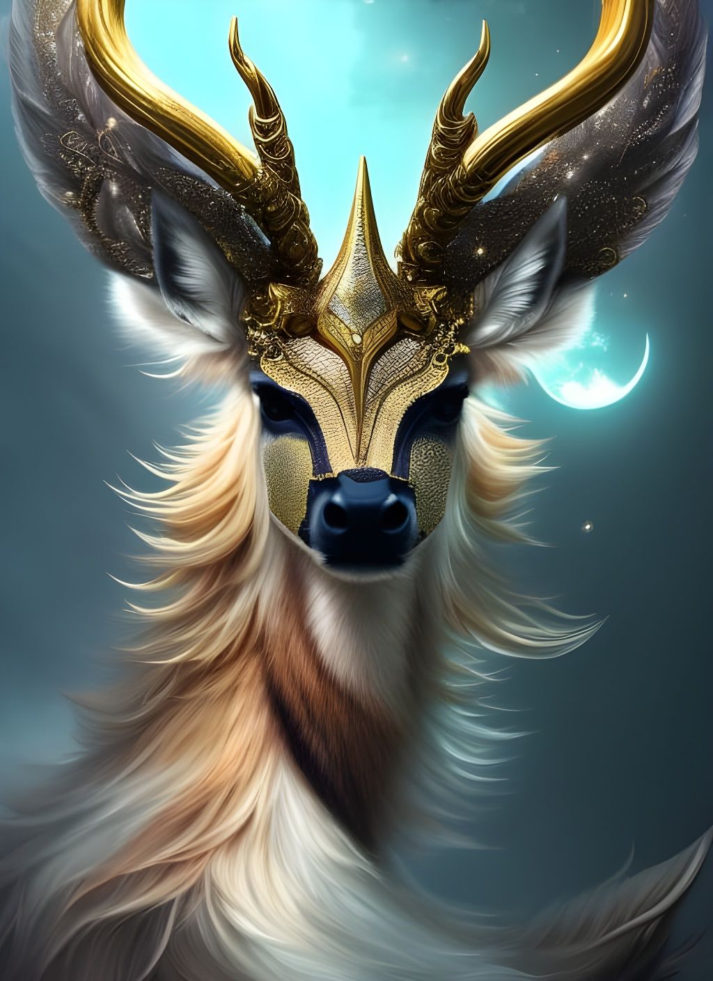 Celestial Deer with Flowered Horns: Fantasy Editorial Art