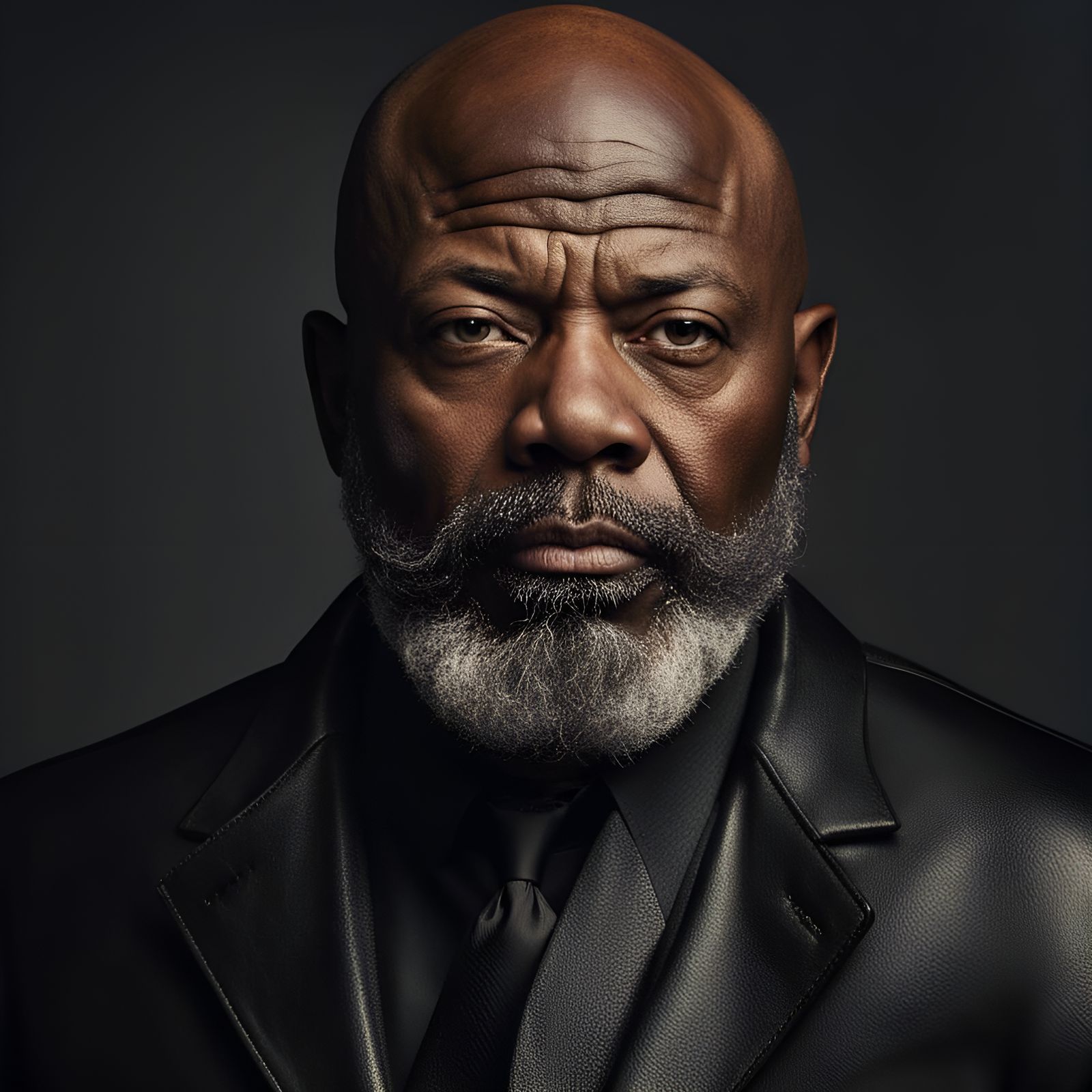 Powerful Portrait of Bald African-American Man in Leather