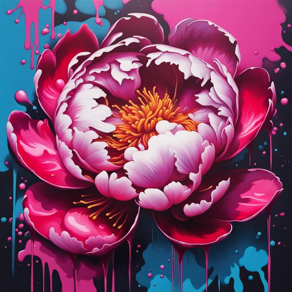Colorful Graffiti Art Peony in Street Style