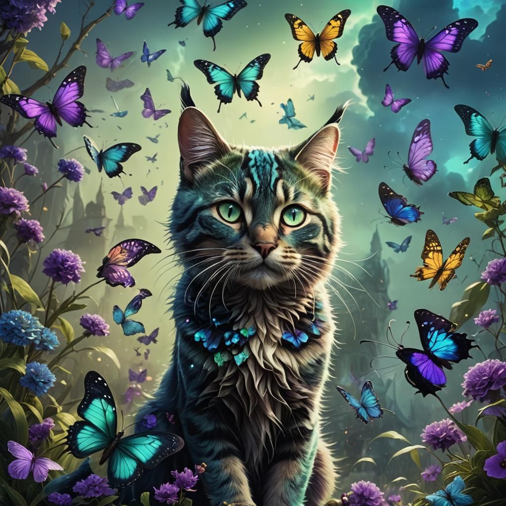 Cat-Scorpion-Butterfly Hybrid in Digital Painting Style