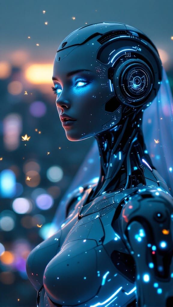 Surreal Cyberpunk Goddess Embodies Sentient AI