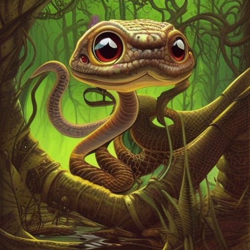 Cute Steampunk Python in Comic Book Style