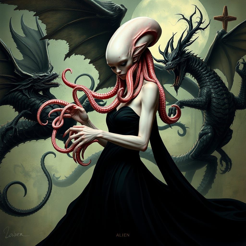 Alien Woman in Dystopian Biomechanical Surrealism