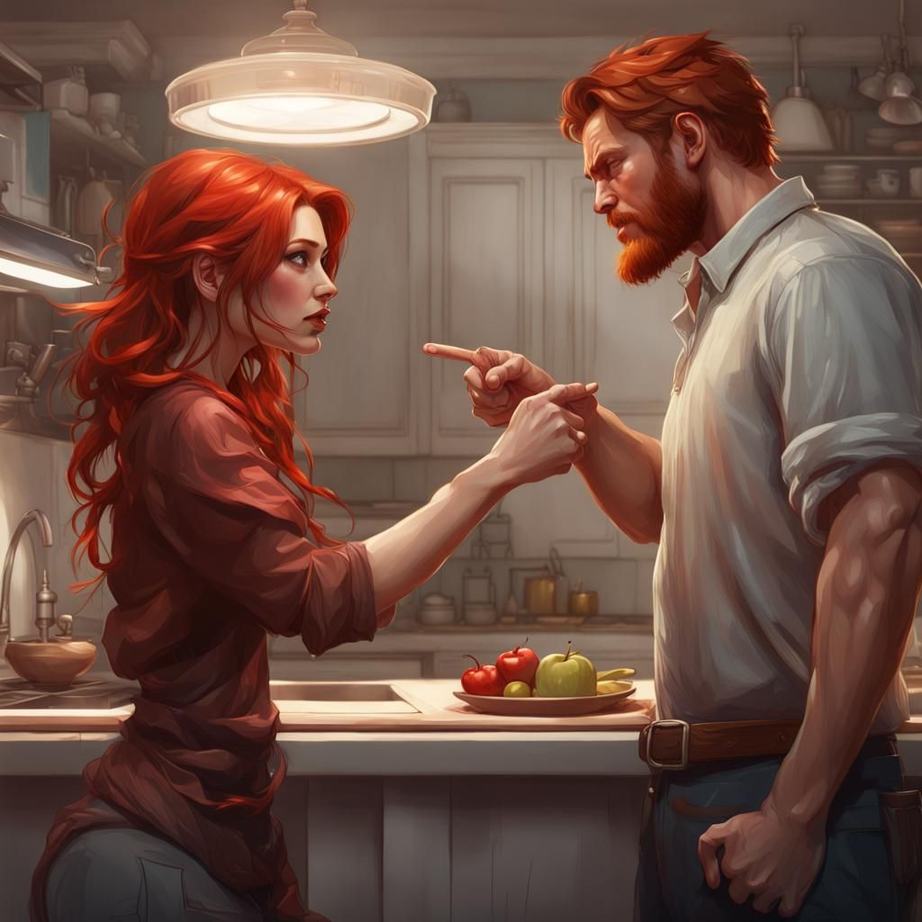 Woman Pointing at Man: Hyperdetailed Digital Portrait