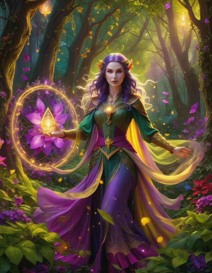 Elven Sorcerer in Magical Garden Tarot Card