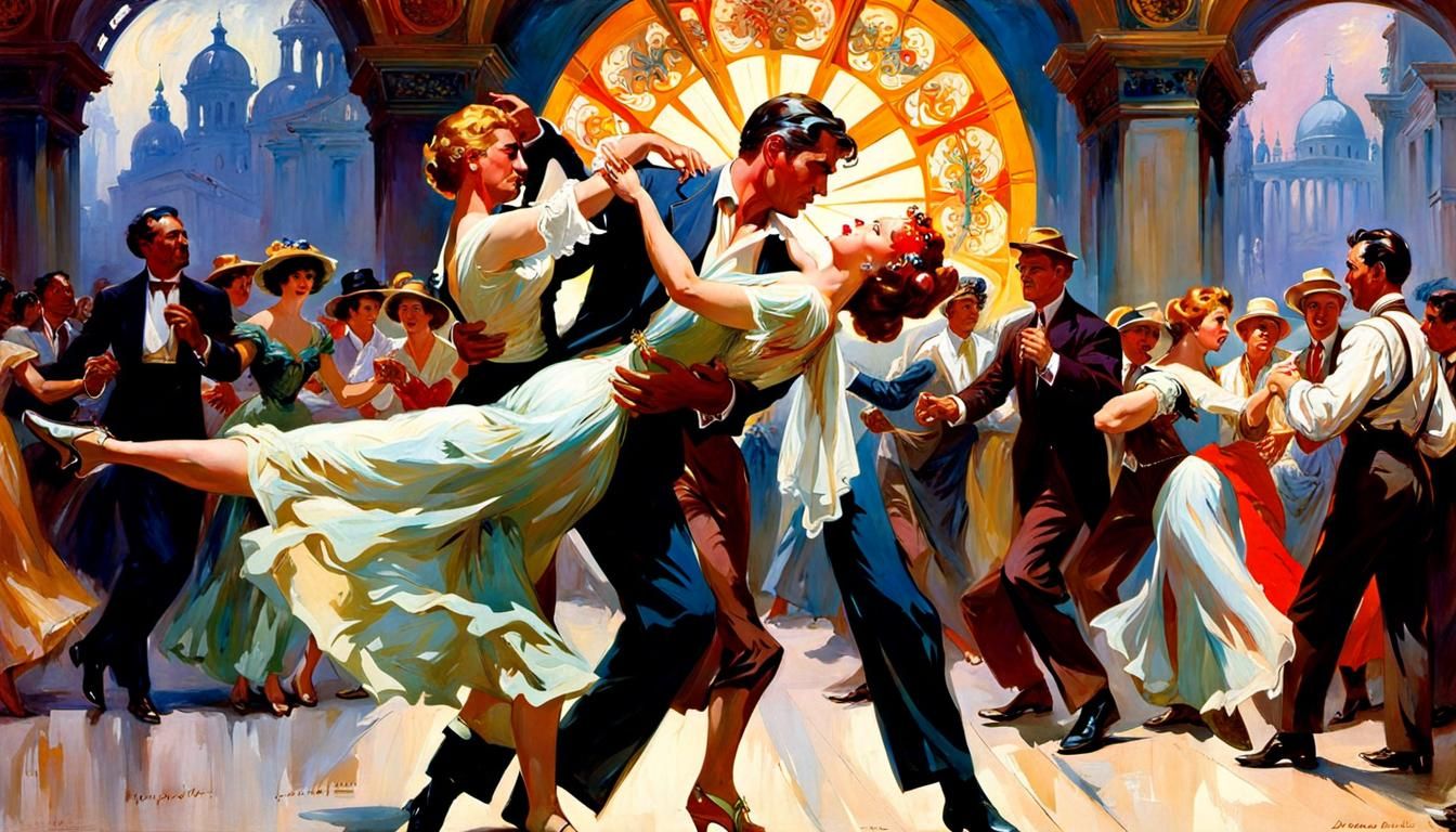 Romantic Dance in Art Nouveau Style