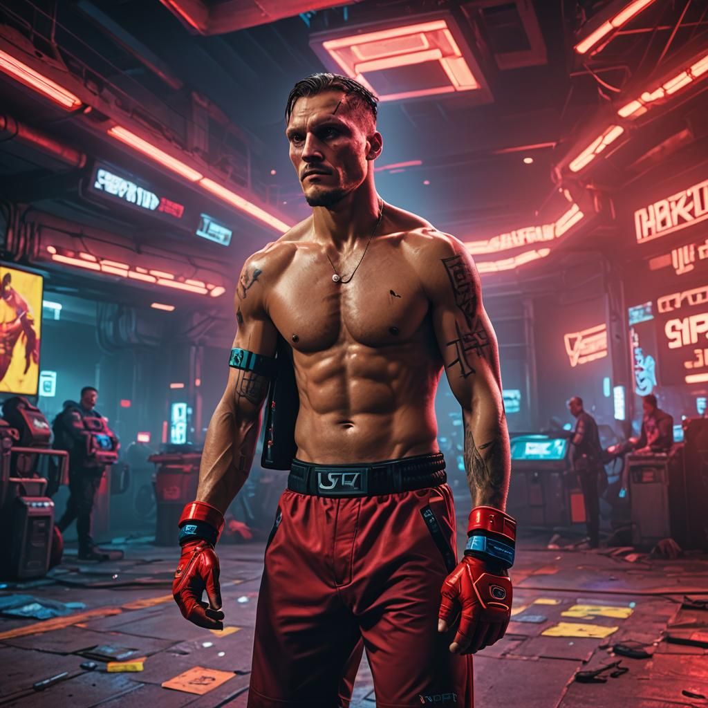Ukrainian Boxer in Cyberpunk Style
