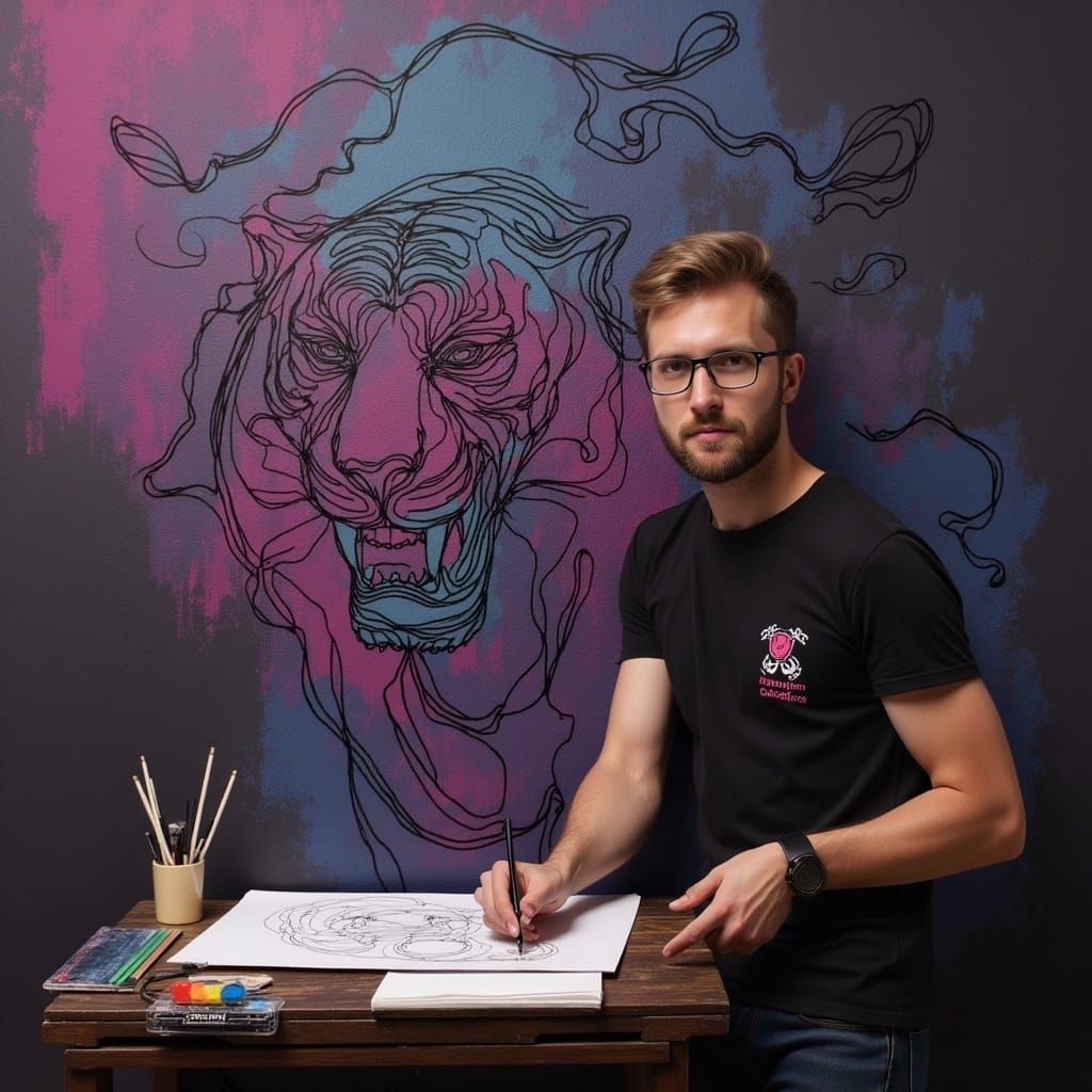 Artist's Studio: Tiger Sketch in Detailed Matte Painting