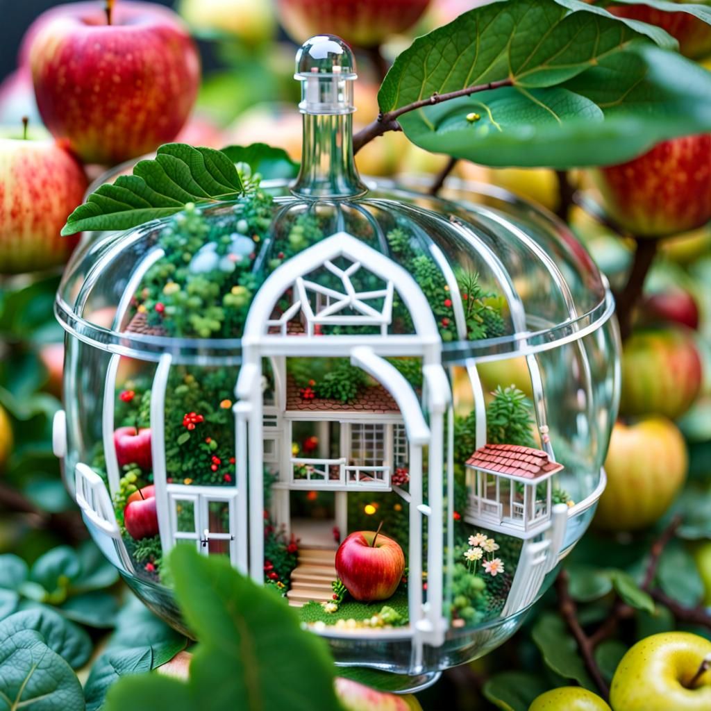 Glass Apple Reveals Miniature Botanical Dollhouse
