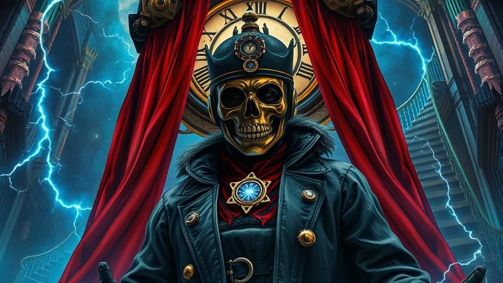 Steampunk Scientist in Electric Storm, Gouache Style