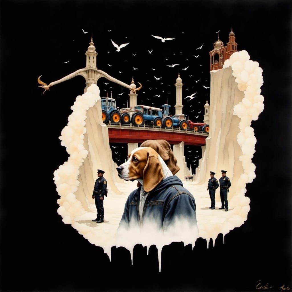 Basset Hounds Queue for Amusement Park in Steampunk Tractor ...