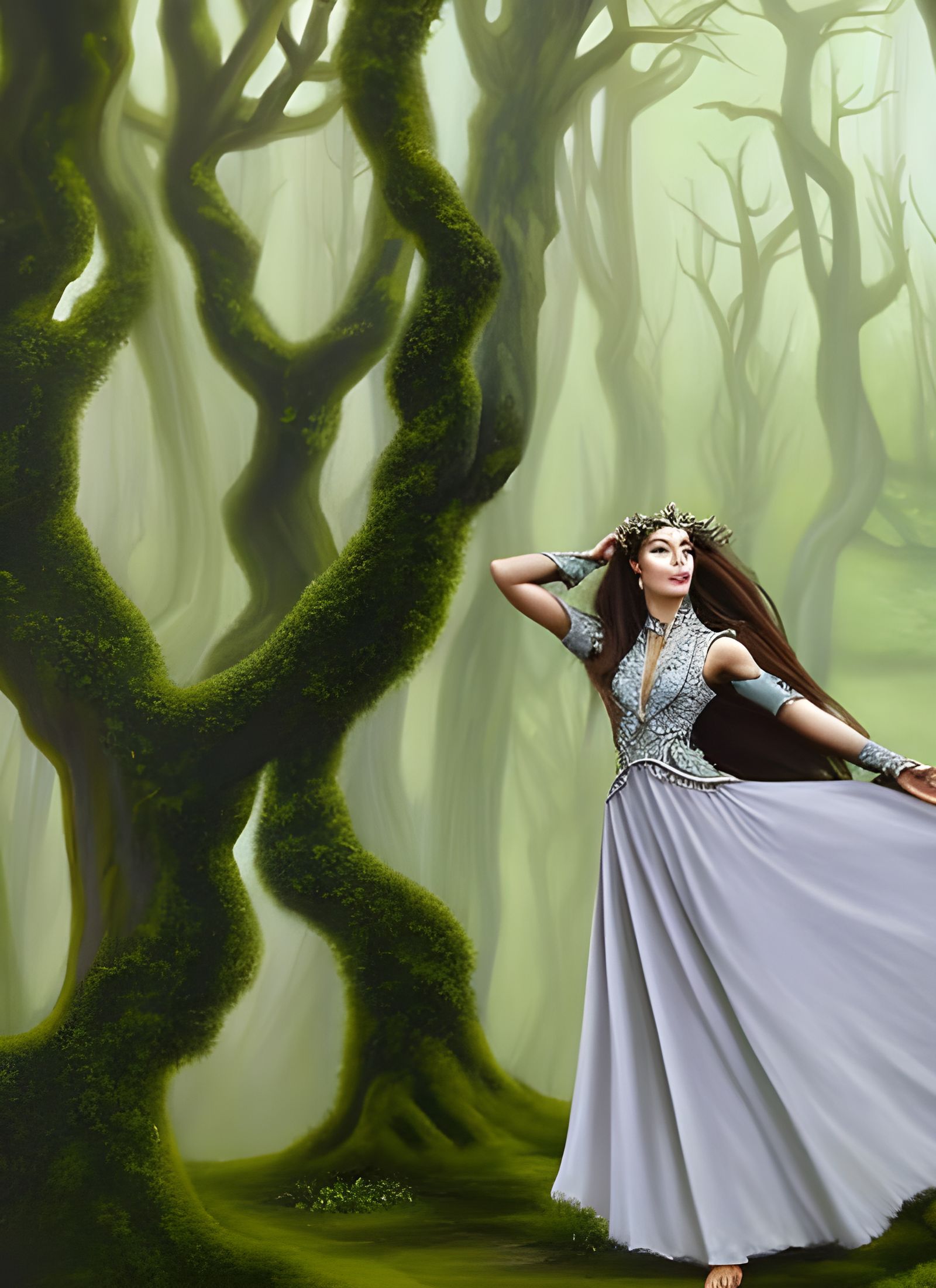 Elven Dancers in a Detailed Forest Painting