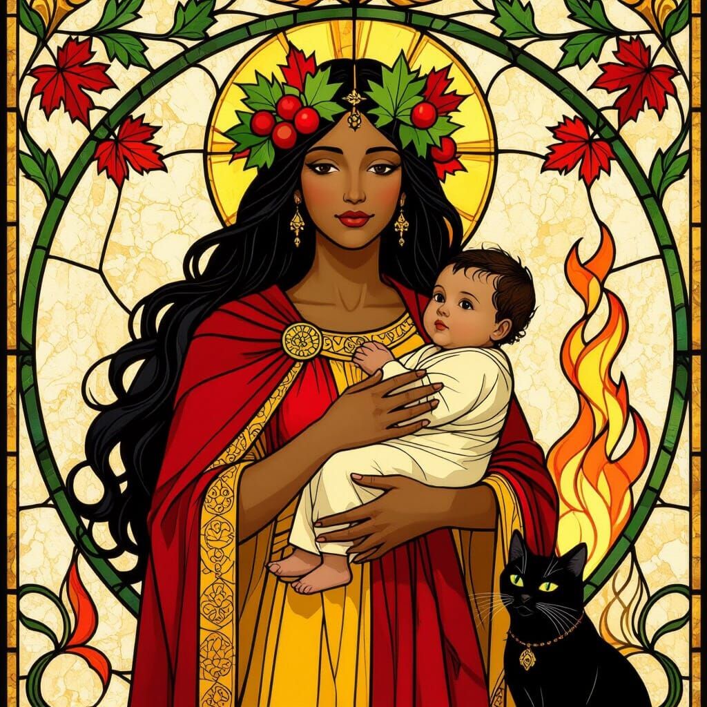 Divine Woman and Child in Stained Glass Mosaic