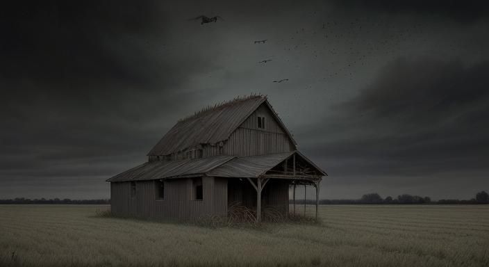 Sinister Abandoned Corn Crib with Crows