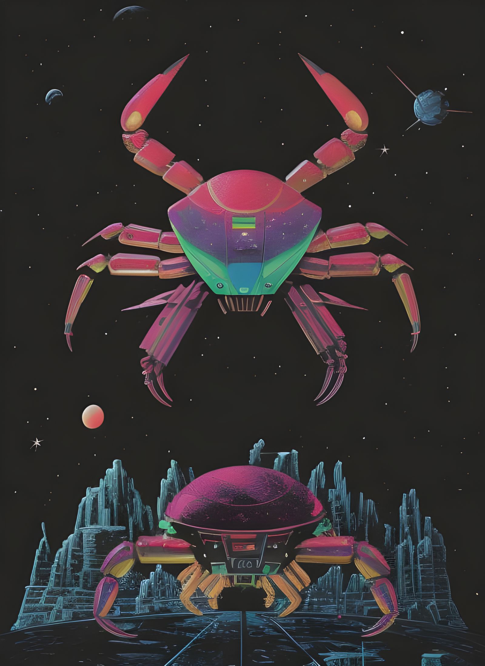 Rainbow Crab in Space Digital Illustration