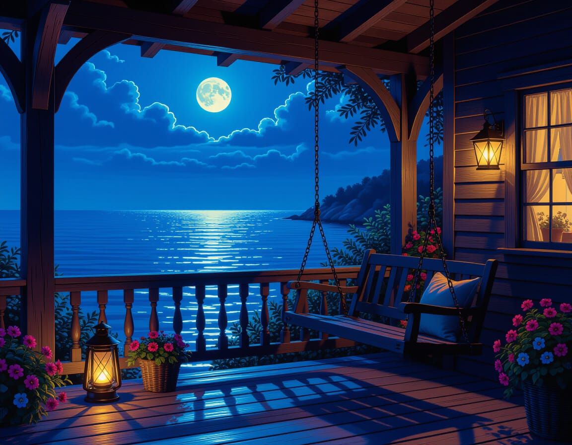 Cozy Summer Evening on a Rustic Porch