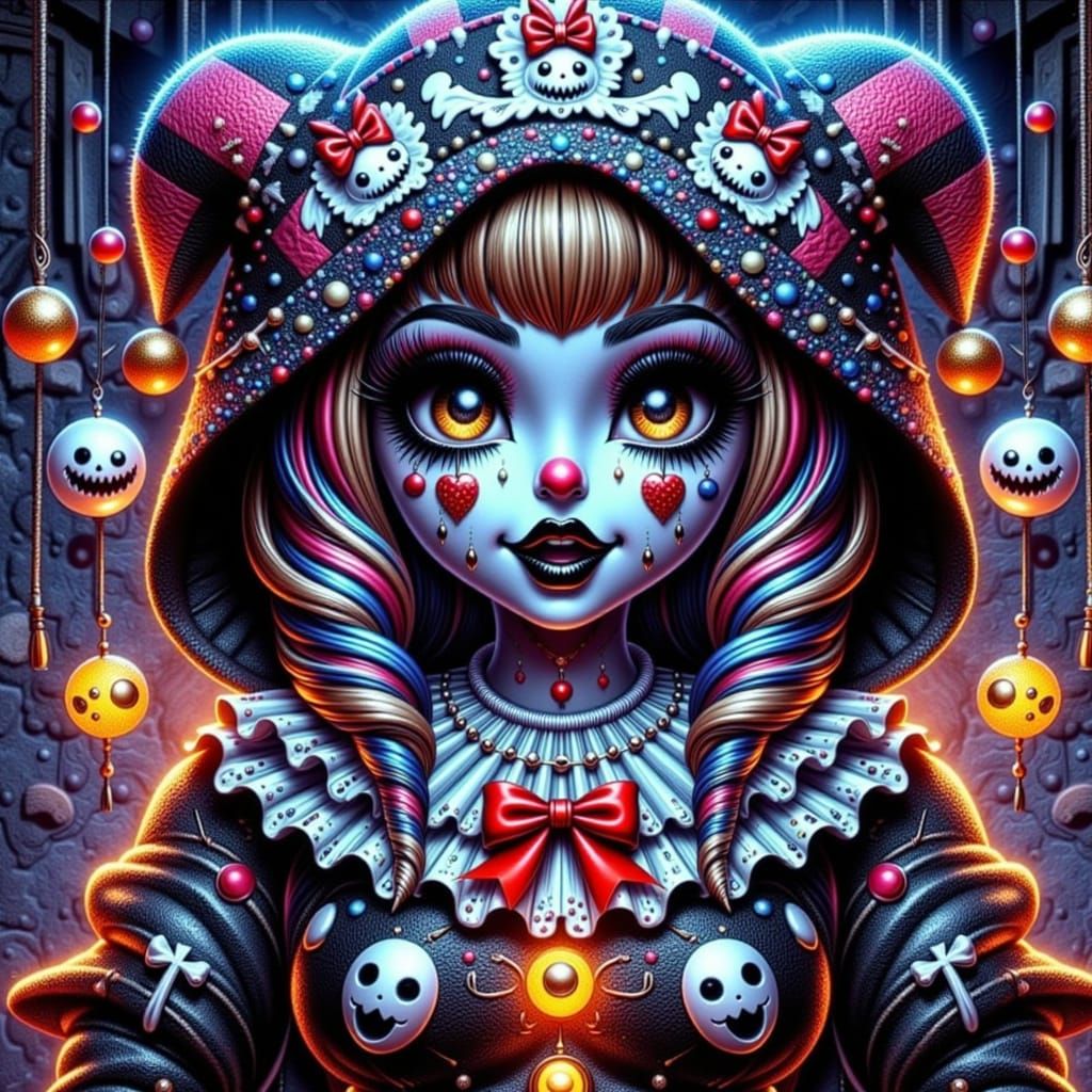 Jester Juggling Glowing Orbs in Tavern Oil Painting