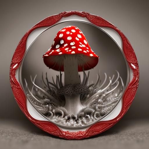 Hyperrealistic Logo of a Red Amanita Mushroom