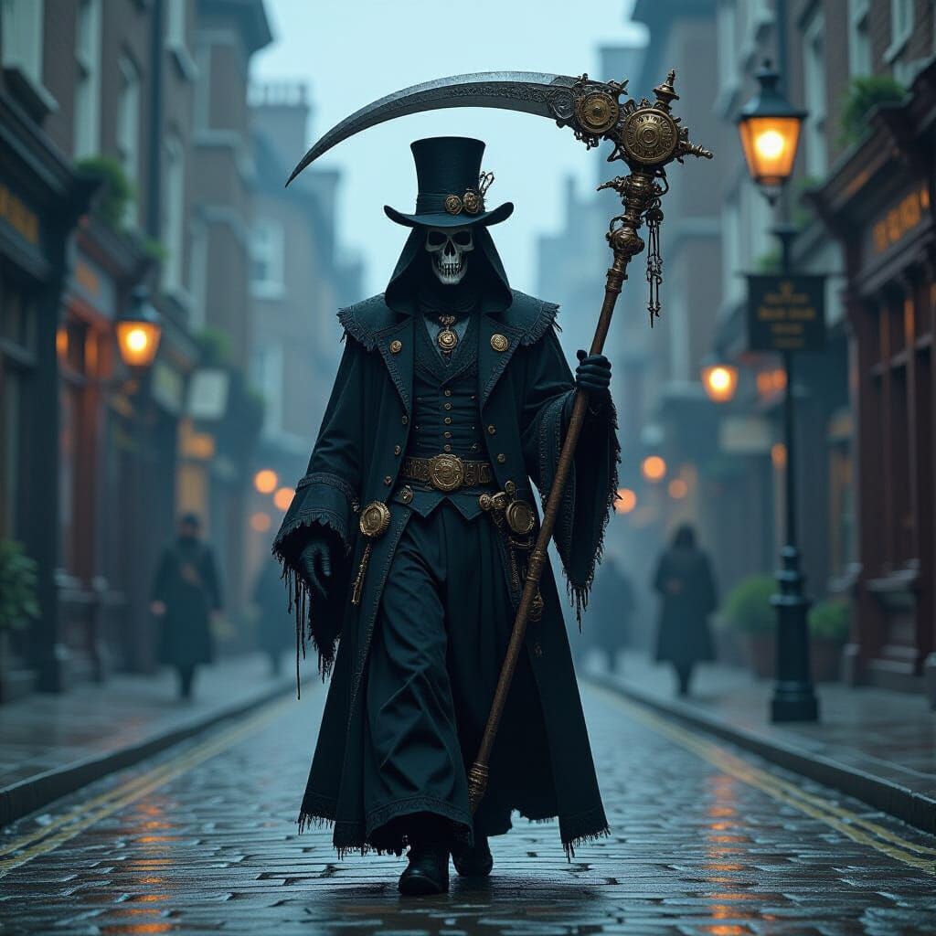 Steampunk Grim Reaper in Victorian London