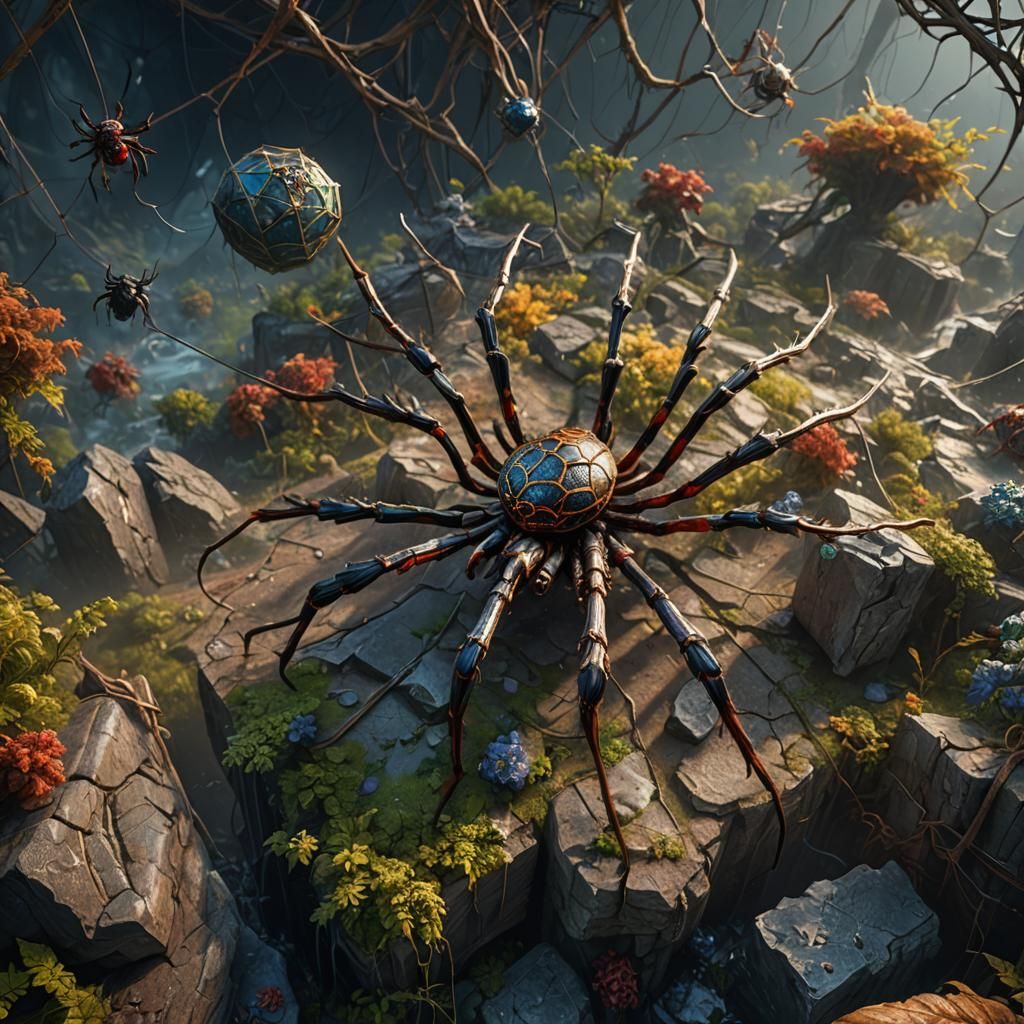Detailed Spider Matte Painting in Deep Color
