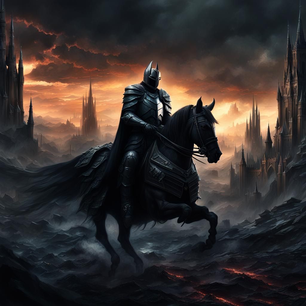 Epic Black Knight in Dark Synth Style