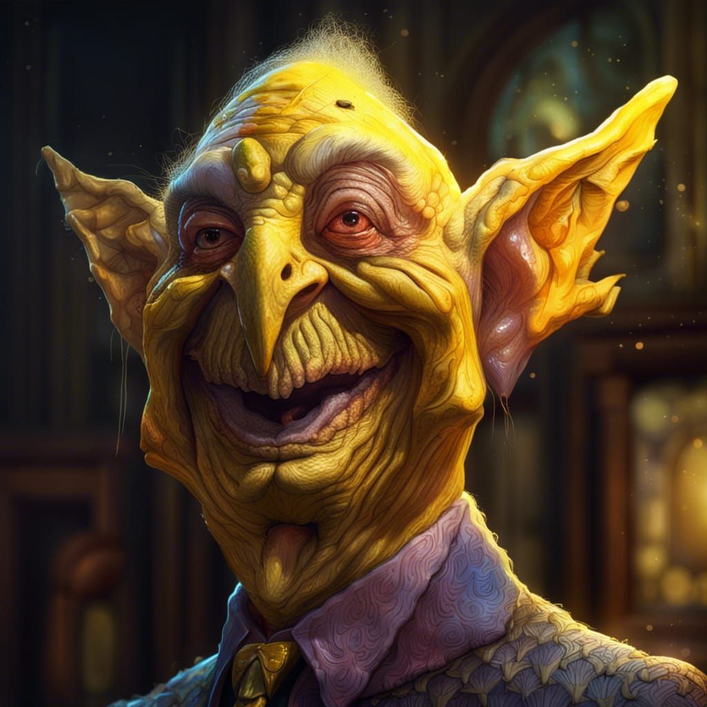 Yellow-Skinned Fantasy Headmaster in Hyperrealistic Style