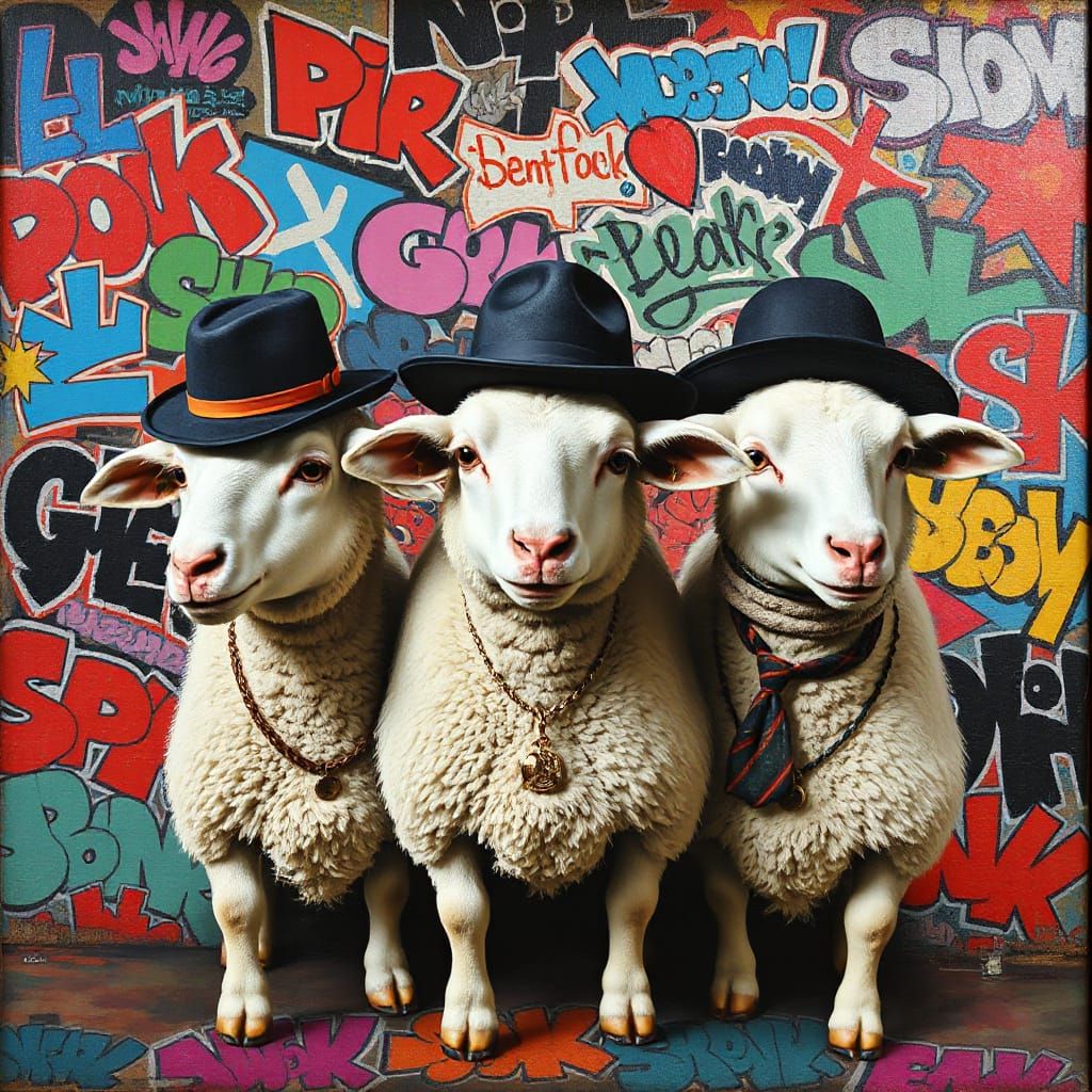 Satirical Sheep in Top Hats, a Grosz-Inspired Masterpiece