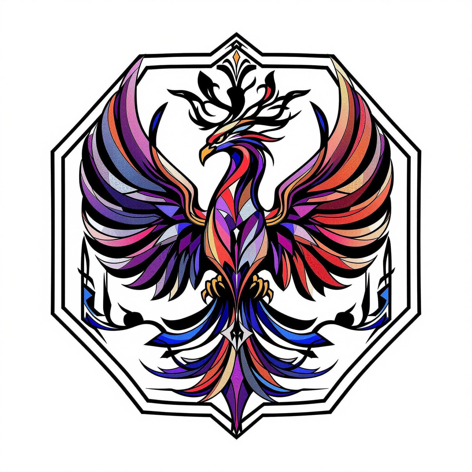 Abstract Phoenix Logo in Jewel Tones