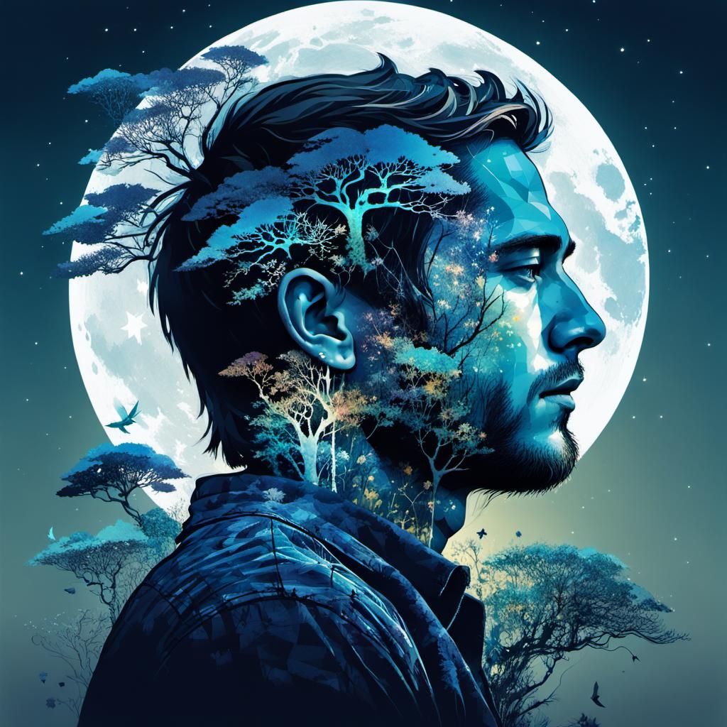 Fantasycore Silhouette in Double Exposure Illustration