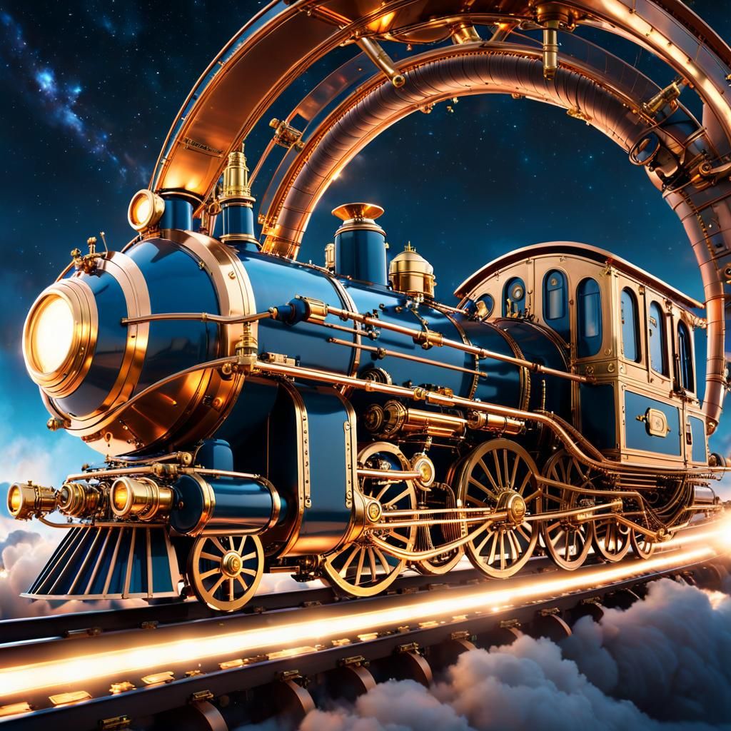 Steampunk Train Soaring Through Space