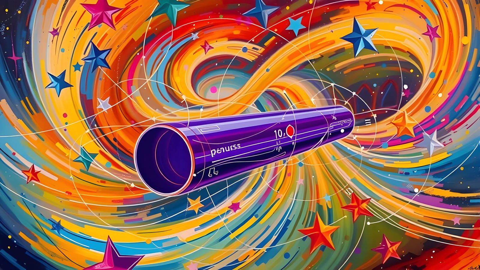 Vivid Cylinder Racing Through Impasto Cosmos