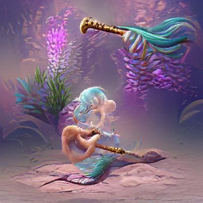Beautiful Mermaid Playing Flute Underwater
