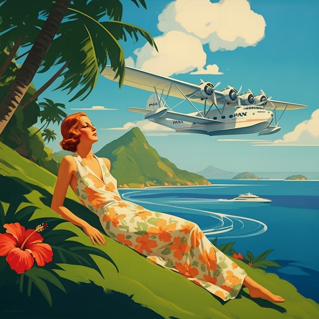 Vintage Travel Poster: South Pacific Seaplane Adventure