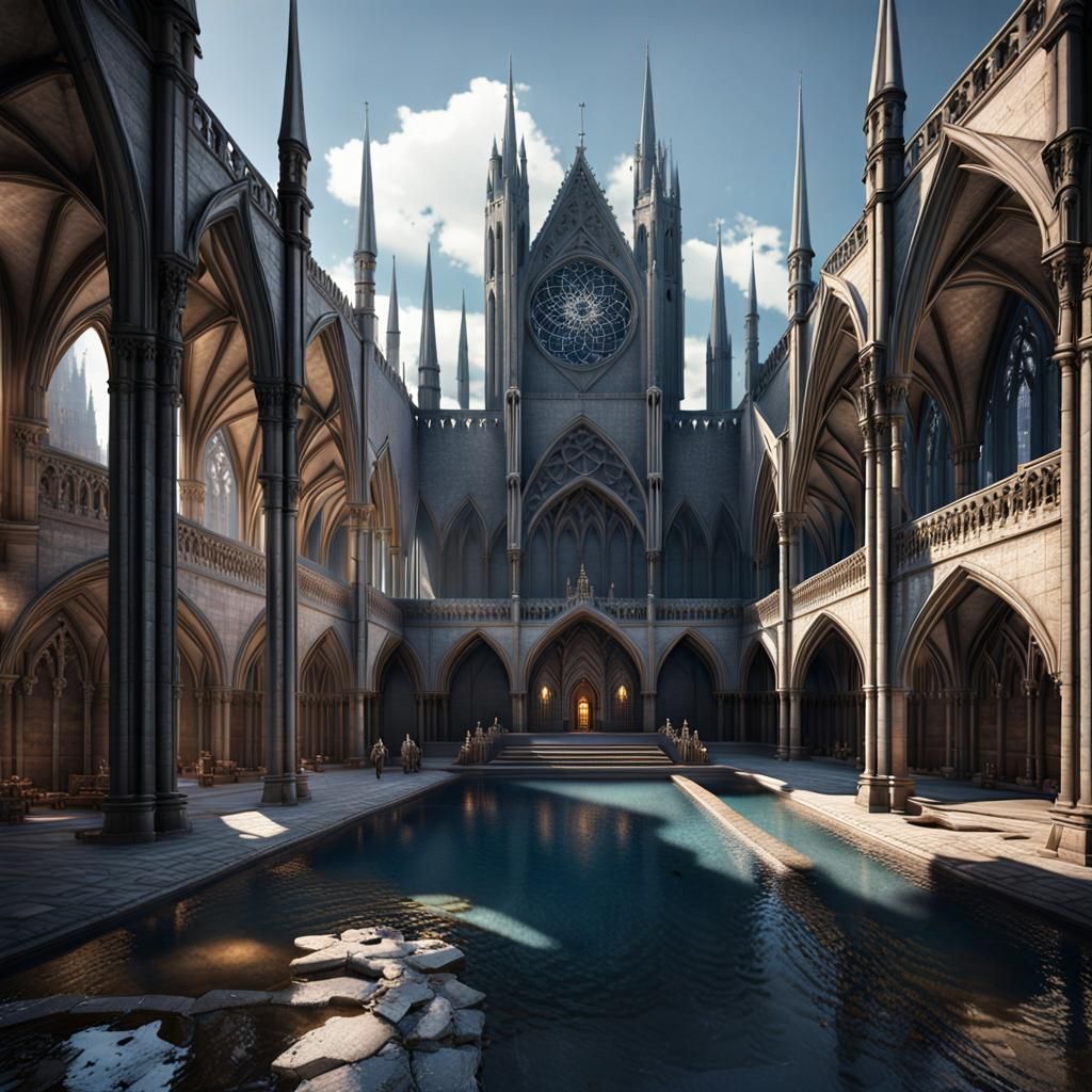 Majestic Gothic Cathedral Inside Epic Fantasy Castle